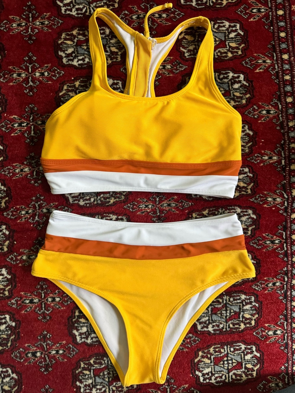 sunkini High-Waist Square Neck Textured Malibu Cut Back Crop Bikini Set Small